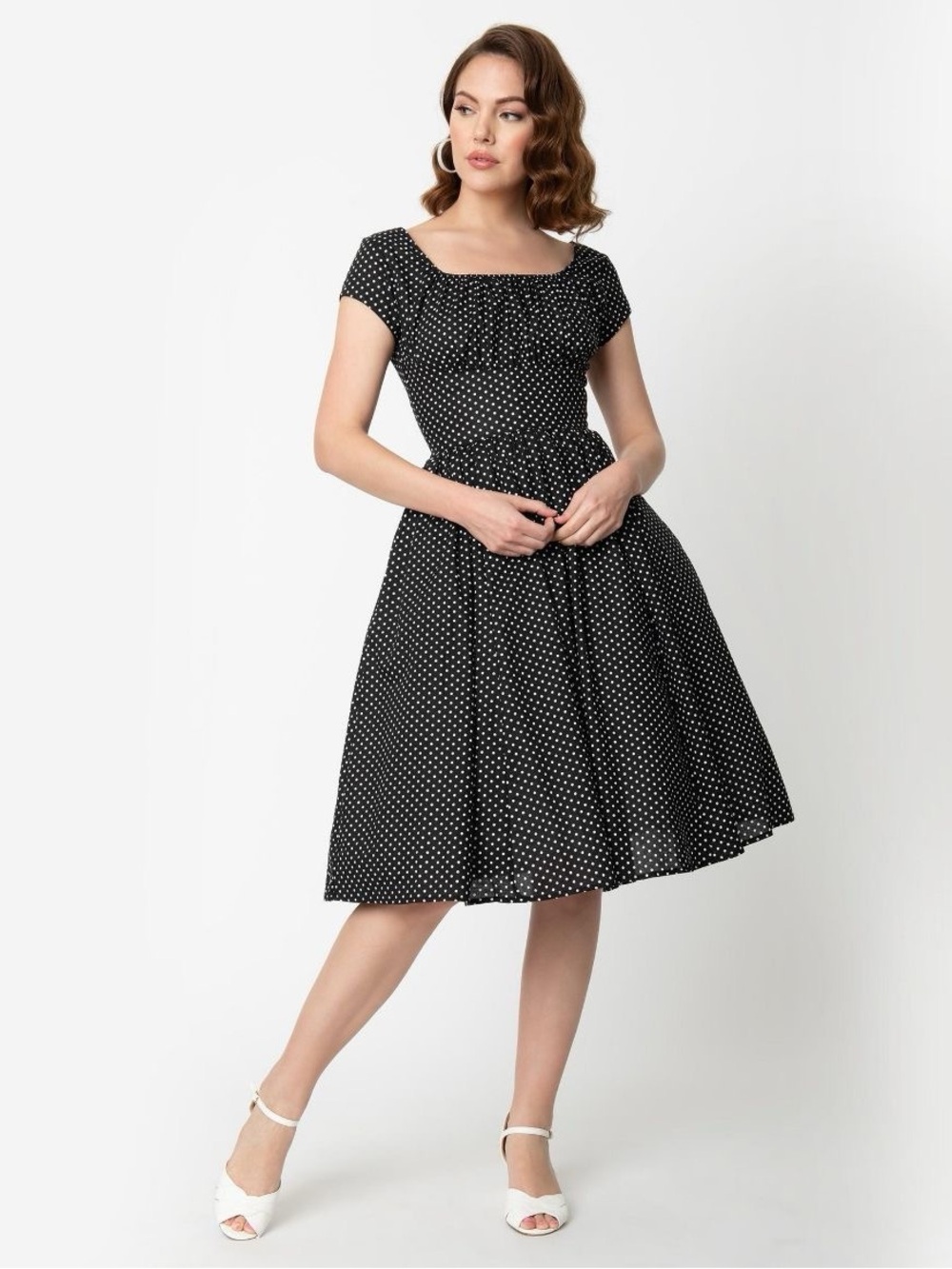 Unique Vintage Black Polka Dot Off-Shoulder Dress - Classic Women's Summer Dress